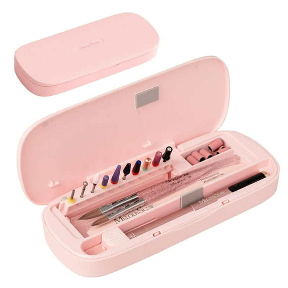 Caja de almacenamiento para herramientas de uñas acrílicas MelodySusie [mejorada en 2025], rosa
