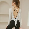 thumbnail image 4 of Huhudde Open Back Workout Cropped T-Shirt Stretchy Fabric Casual Clothing Long Sleeve Crewneck Sheer Tie Back Crop Top for Women, 4 of 20