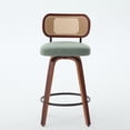 thumbnail image 5 of LEGAHOME Bar Stools set of 3, 26” Swivel Counter Height Bar Stools with Cane Rattan Back and Linen Seat, Mid-Century Modern Bar Stools for Kitchen Island, Bar, Dining Room, Walnut + Light Green, 5 of 7