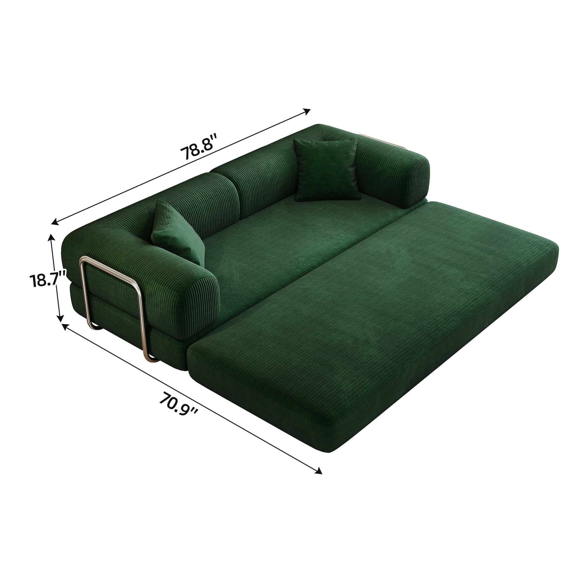 78.8" Compression Sofa Bed, Convertible Floor Futon Couch with Pillow & Armrests, Modular Corduroy Sofa, Green