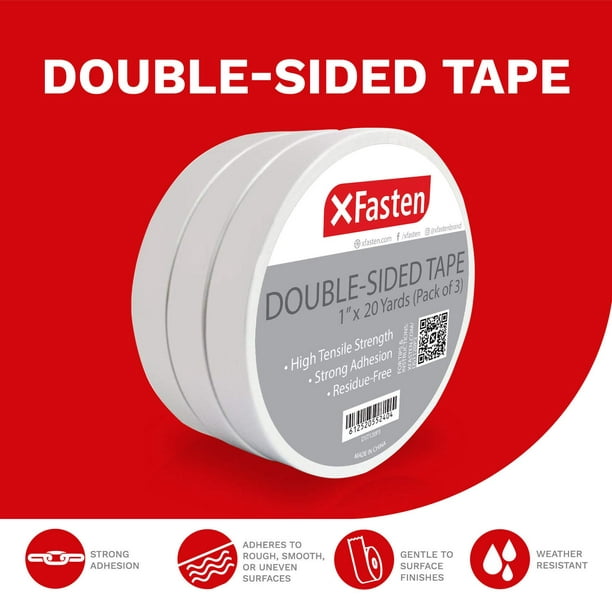 XFasten Double Sided Tape, Removable, 1-Inch by 20-Yard (Pack of 3