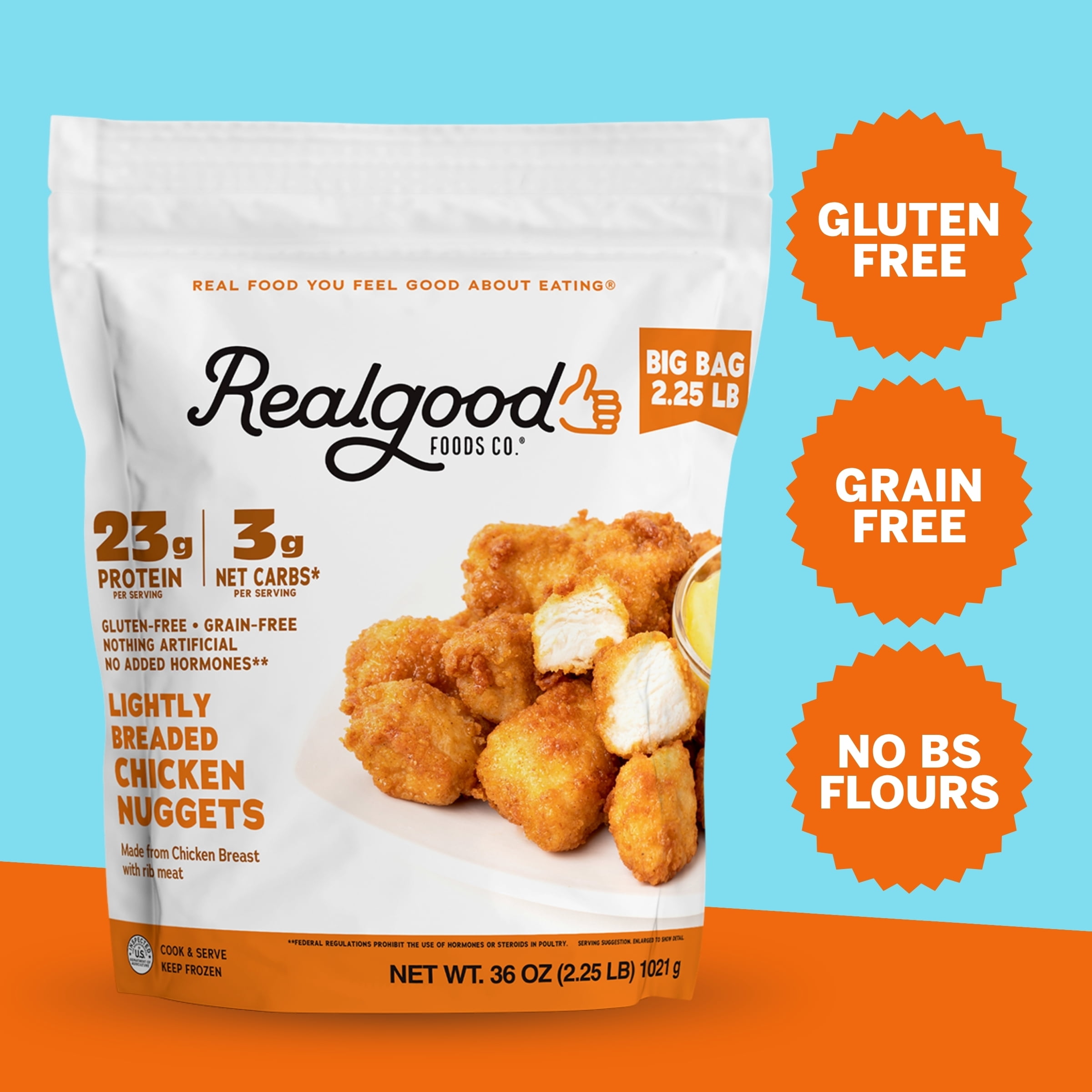 Realgood Foods Co. Lightly Breaded Chicken Breast Nuggets, 36 oz Bag (Frozen)