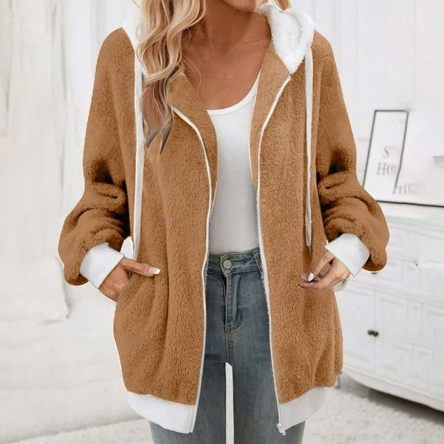 Vestes pour Femmes Mode Chandail à Fermeture Éclair Col en V Manches Longues Blouse à Capuche Chandail en Molleton Veste d'Automne pour Femme en Liquidation