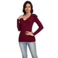 thumbnail image 5 of LadybranchRuffle Sleeve Tops for Women Fall Long Sleeves Shirts V Neck Sexy Ribbed Casual Tshirt Slim Fitted Trendy Top Blouses(Small,Pure Red）, 5 of 9