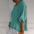 thumbnail image 3 of Women Summer Cotton Linen T Shirts Solid Cotton and Linen Ruffle Pleated Hem Tops Half Sleeve Round Neck Casual Shirt Comfortable Shirts, 3 of 5
