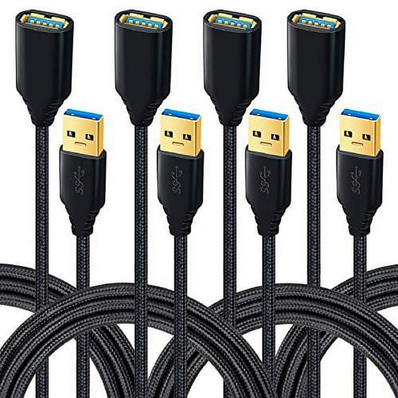 USB Extensions, Besgoods 4-Pack 6ft USB 3.0 Extension Cable Braided USB Extender Cord - A Male to Female USB 3 Extension for Hard Drive, Keyboard, Mouse, USB Flash Drive,Printer - Black