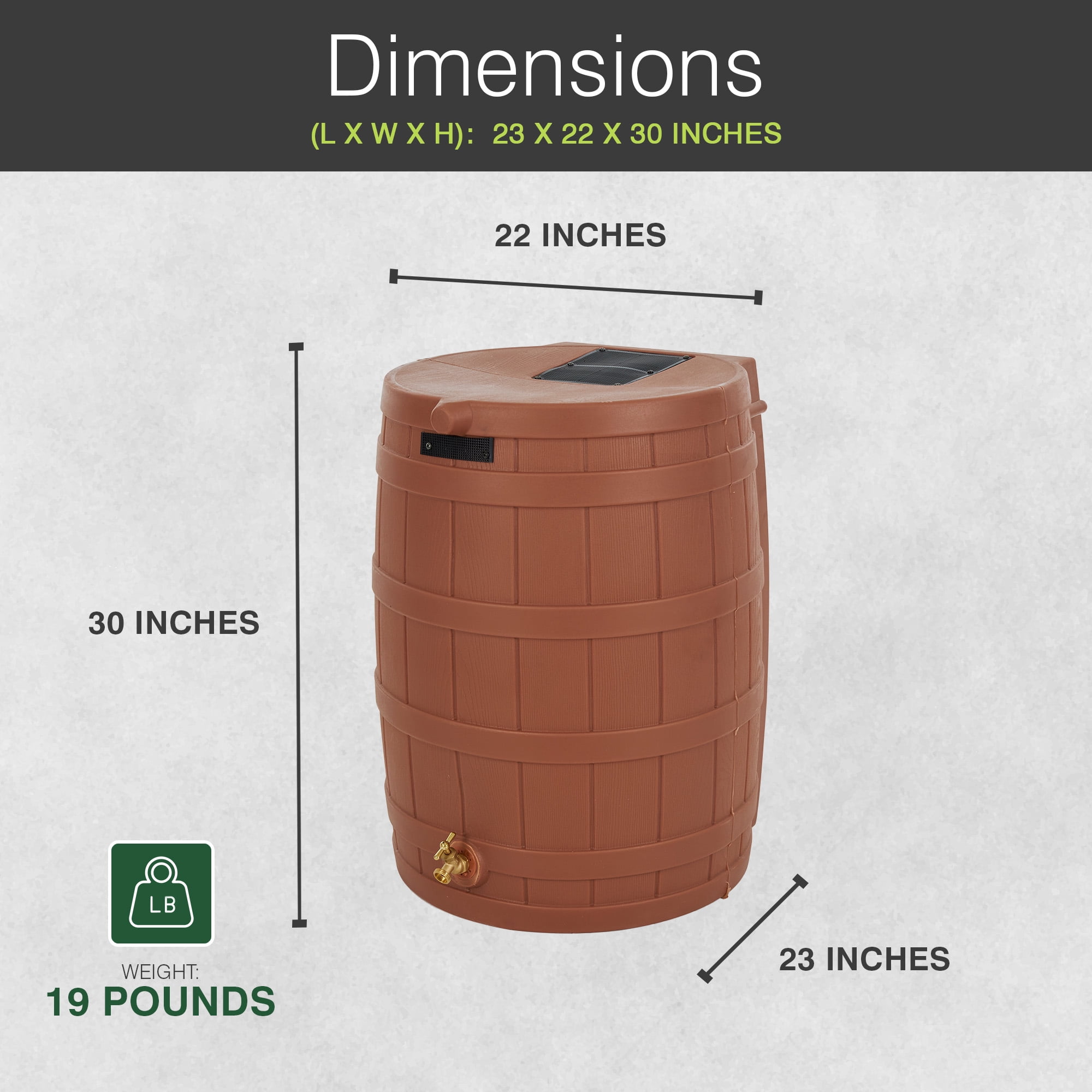 Good Ideas Rain Wizard 50 Gal Plastic Rain Barrel, Terra Cotta & 50' Soaker Hose