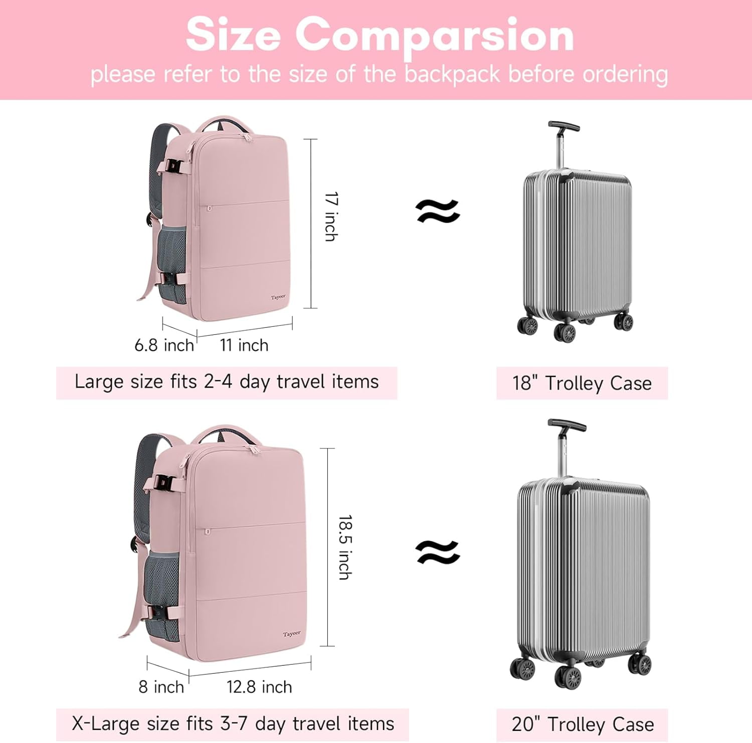 Taygeer Travel Backpack for Women, Carry on Big Bag , TSA 15.6in Laptop Bag Pink