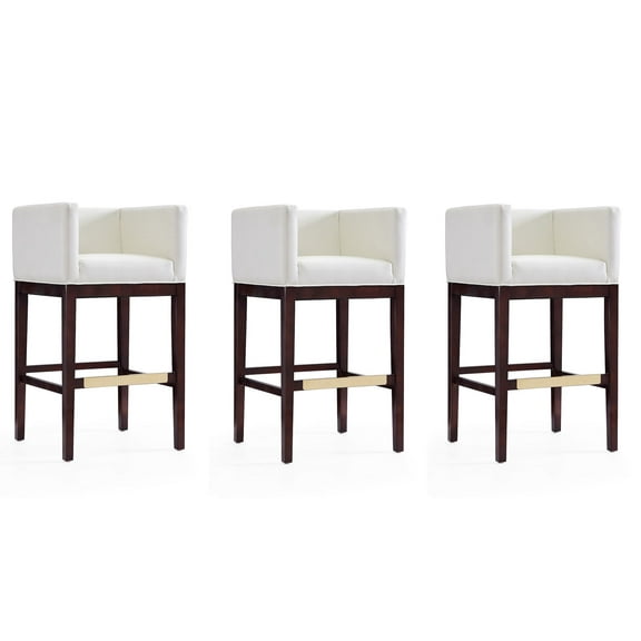 Manhattan Comfort Kingsley 30" Faux Leather Barstool in Ivory (Set of 3)