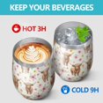 thumbnail image 4 of 12oz Stemless Wine Tumblers White Highland Cow Flower Pattern Vacuum Insulated Stainless Steel Travel Tumbler Cups Mug with Lid and Straw for Champaign,Cocktail,Beer with Cleaning Brush, 4 of 5