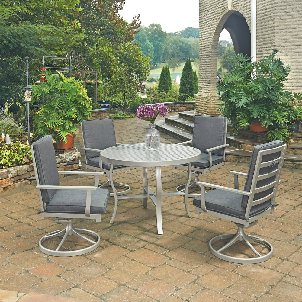 South Beach 5 Pc Round Outdoor Dining Tableand 4 Swivel Rocking Chairs