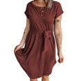 thumbnail image 2 of Vestido de manga corta, moda informal, lavable a máquina, agradable a la piel, transpirable, vestido de mujer para verano, rojo vino XXL, 2 of 4