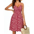 thumbnail image 6 of VBVC Women's Spaghetti Strap V-Neck Floral Dress , Summer Casual Dresses For Women,Ladies' Wrap Waist A Line Mini Dress with Pockets,Red,S-2XL, 6 of 6