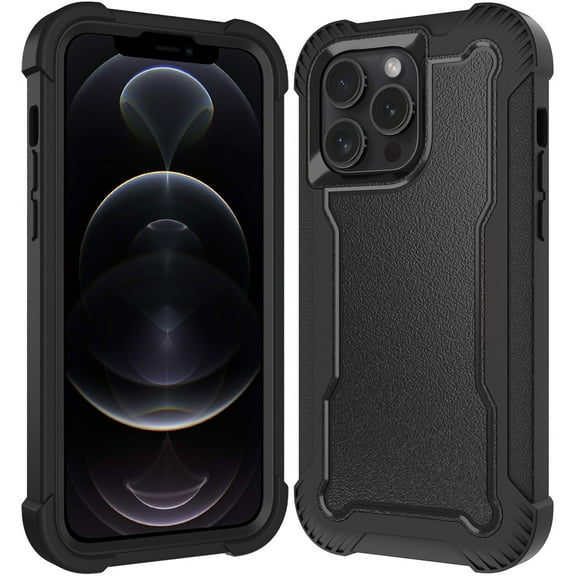Designed for Apple iPhone 13 Pro Max Tough Hybrid Shockproof Hybrid PC   TPU Bumper Frame Rubber Drop Proof 3in1 Armor Full Body Phone Case Cover [Black]