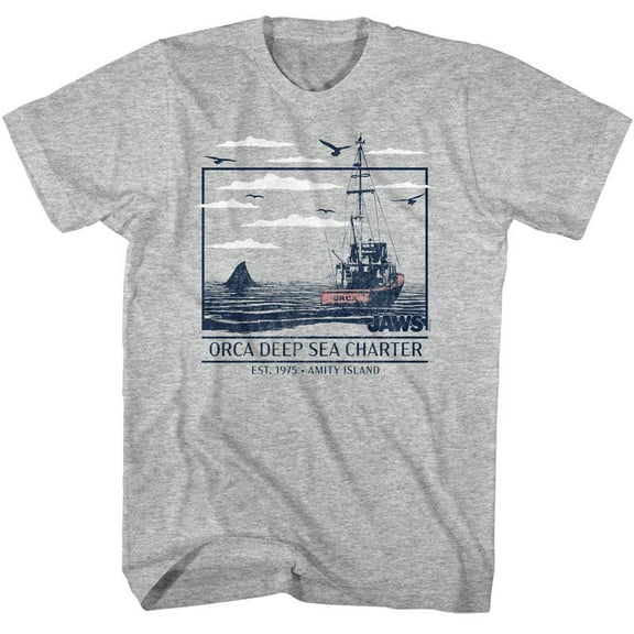 Jaws Orca Deep Sea Boat Gray Heather Adult T-Shirt