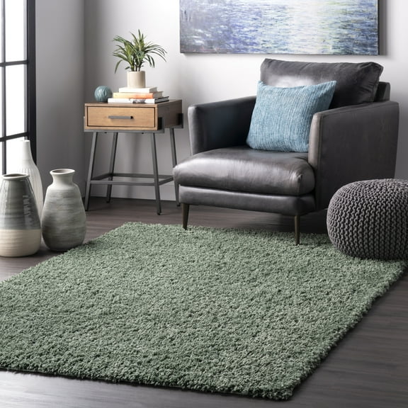 nuLOOM Kara Solid Shag Green 3' x 5' Casual Area Rug