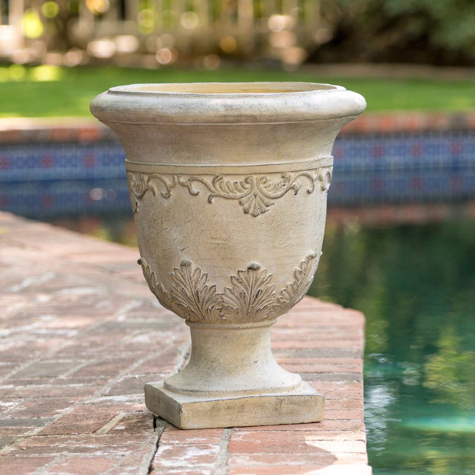 James 20 in. Antique Stone Urn Planter by Best Selling Home Decor Furniture LLC