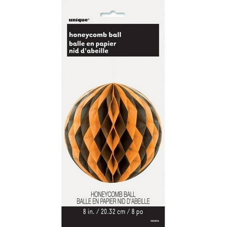 8" Black and Orange Halloween Honeycomb Tissue Paper Ball