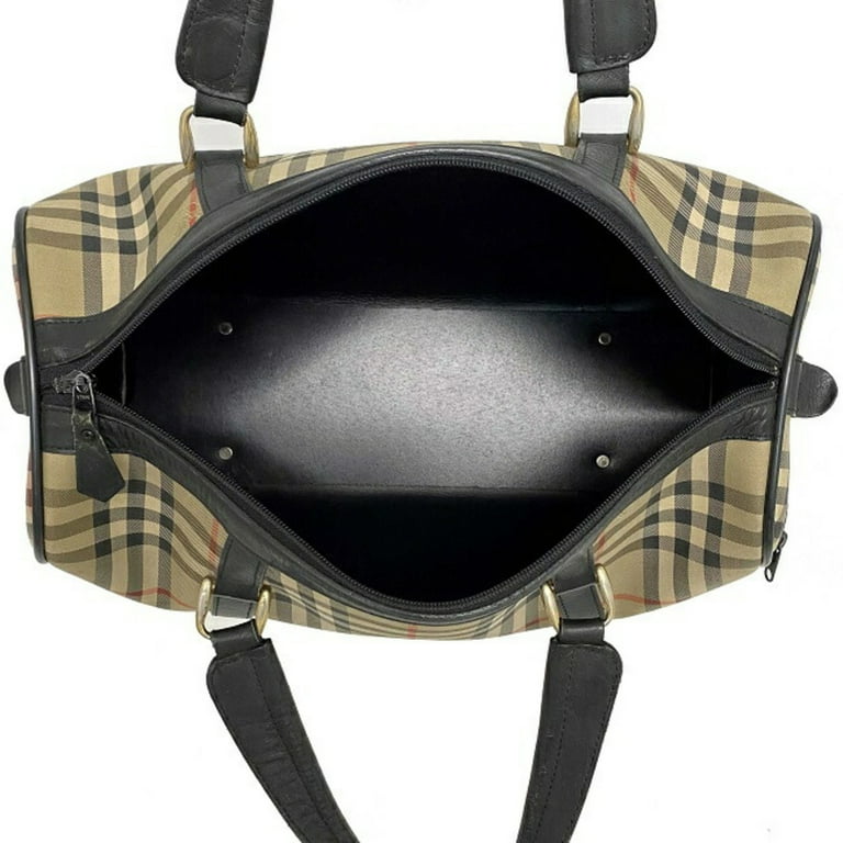 Authenticated Used Burberry Boston Bag Beige Black Check Canvas