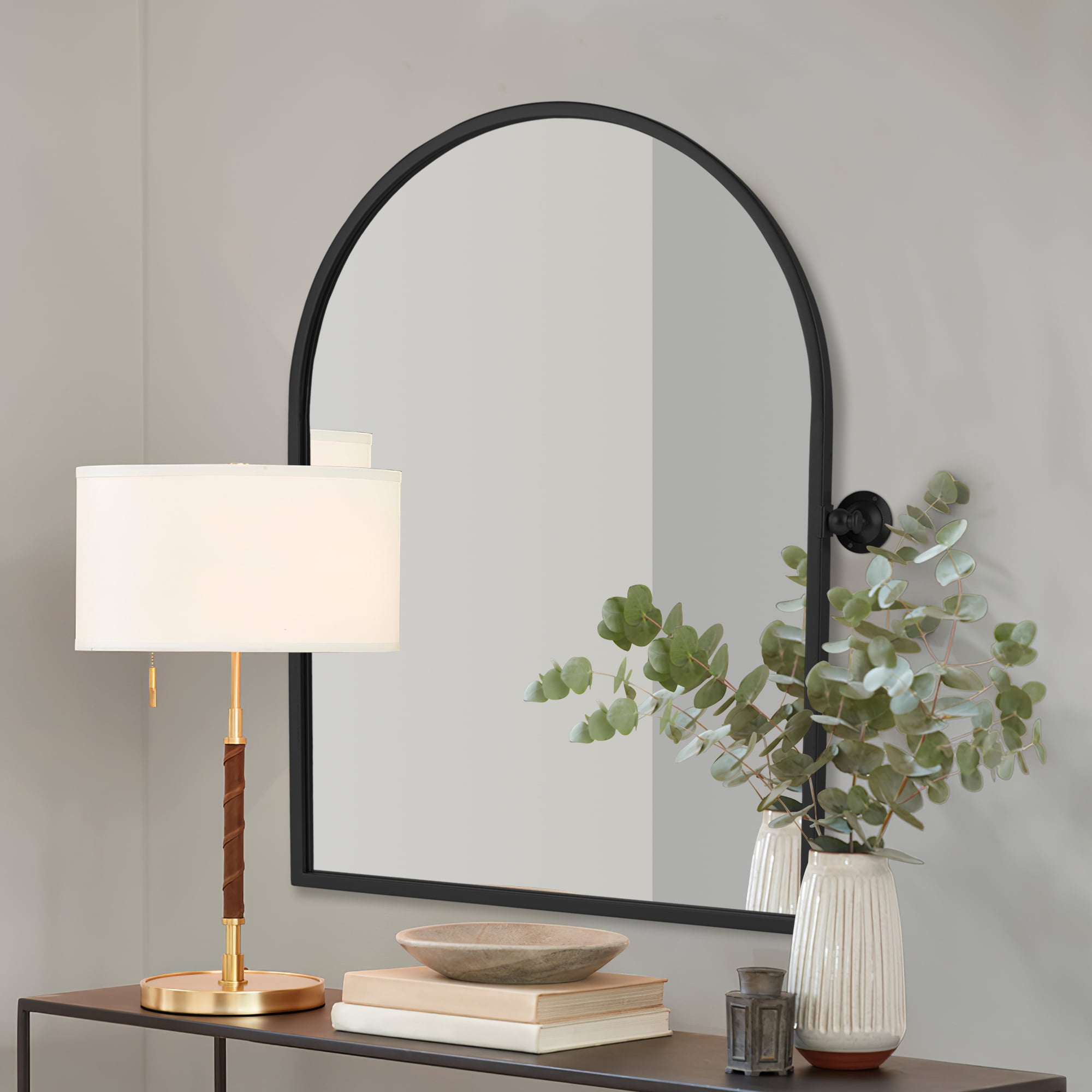 Neutype Modern Arched Wall Mirror Small Arch Mirror Right Angle Mirror 38 inchx26 inch,Sliver,Iron, Size: 38x26, Silver