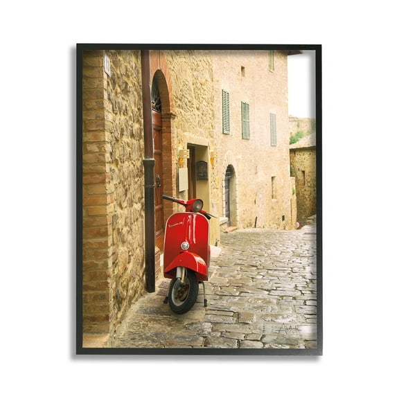 Stupell Industries Red Moped in City Transportation Photography Black Framed Art Print Wall Art, 11 x 14