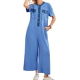 thumbnail image 5 of Summer Women Short Sleeve Button Down Casual Loose Wide Leg One Piece Jumpsuit, 5 of 6
