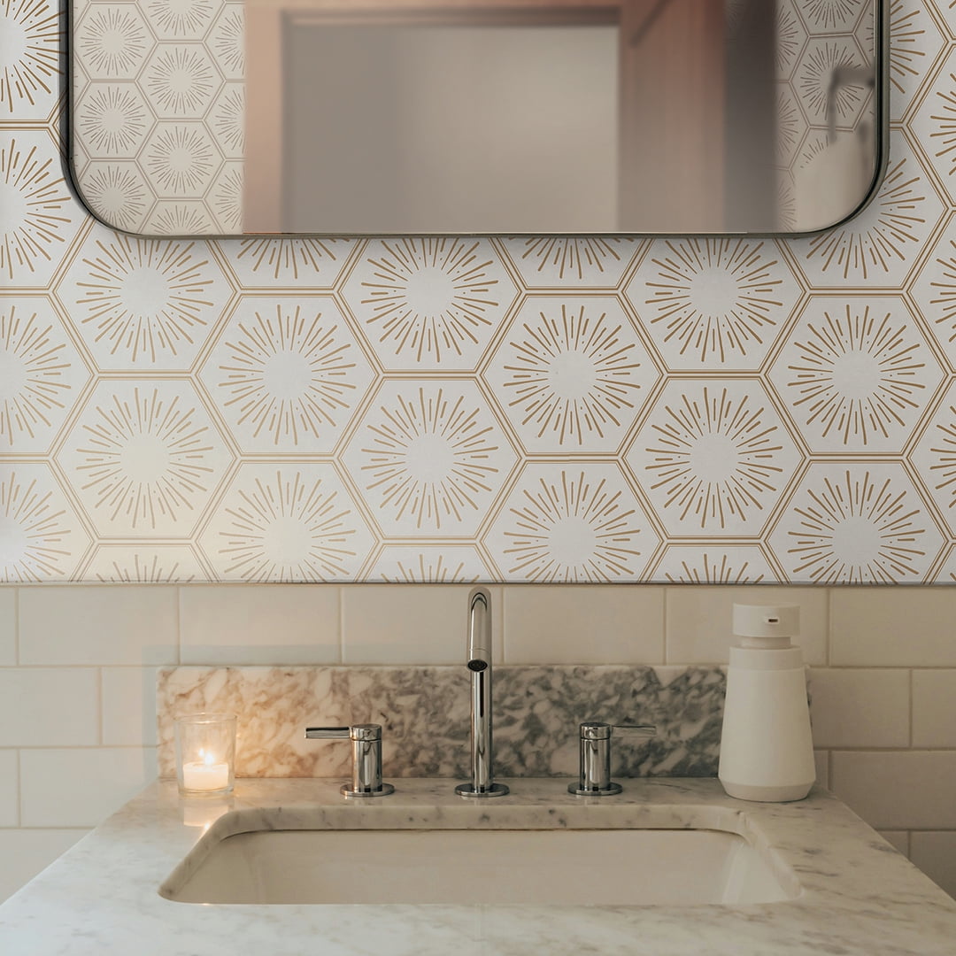 Tempaper Hello Sunshine Metallic Gold Peel and Stick Wallpaper, 20.5" x 16.5'