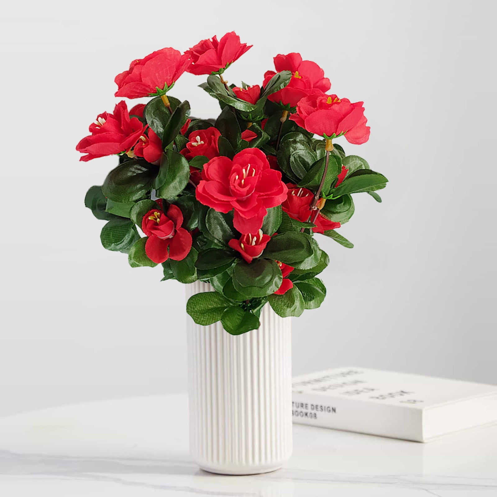 TOPRenddon Outdoor Indoor Silk Flower Artificial Red Faux Flowers Outdoor UV Resistant Garden Plants Faux Plants for Indoor Home Kitchen Table Centerpieces Decor