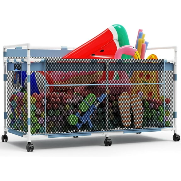 245 Gallon Extra Large Pool Storage Bin, Mesh Pool Float Storage with Durable Frame & 6 Wheels, Heavy Duty Outdoor Pool Organizer for Swimming Equipments, Toys, Noodles, Balls, Floats