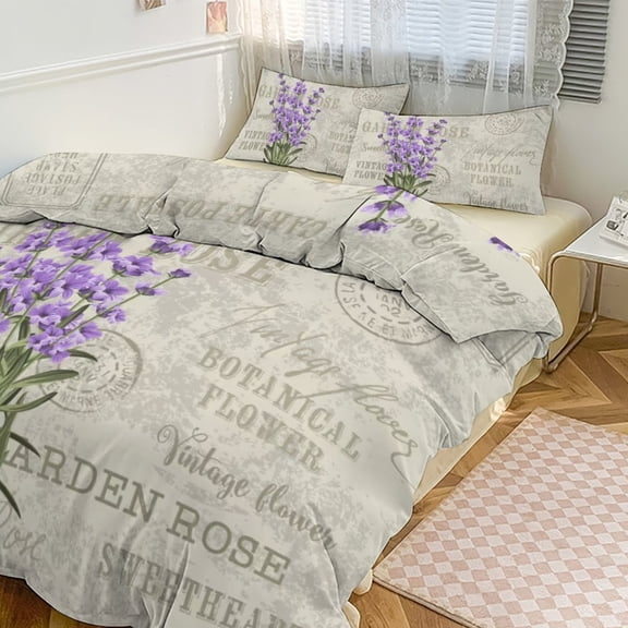 3 Pcs Soft Bedding Set, Includes 1 Duvet Cover with Zipper And 2 Pillow Shams,Elegant Purple Lavender Twin(86"x70")
