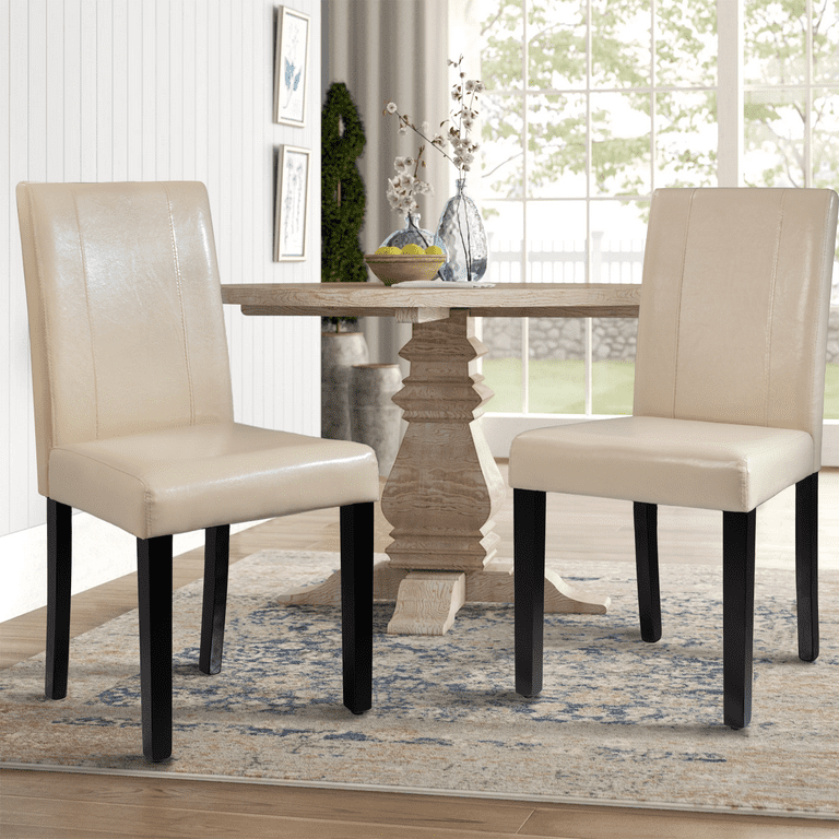 Lacoo Set of 4 Urban Style PU Leather Dining Chairs with Wood Legs Beige