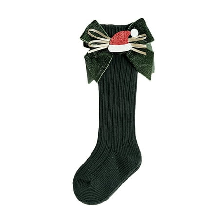 

Toddler Baby Girls Christmas Socks Knee High Socks with Bows Uniform Knit Stockings Winter Princess Cute Socks