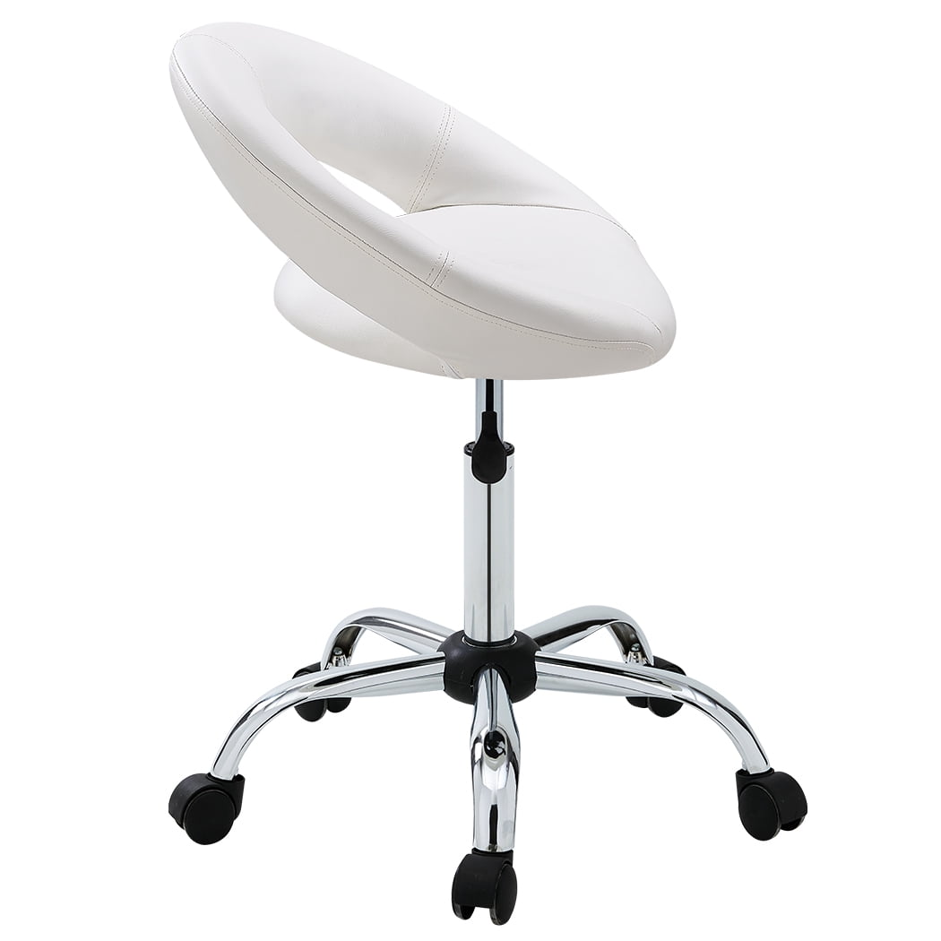 Duhome Faux Leather Office Desk Chair Vanity Chair Rolling Chair Adjustable Swivel Chair on Wheels Rolling Stool Salon Stool Vanity Stool Modern, White