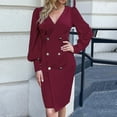 thumbnail image 5 of Lilgiuy Women's Autumn Winter Solid Blouse V-Neck Button Long Sleeve Dress Wine Fashion for 2022 Spring Winter, 5 of 5