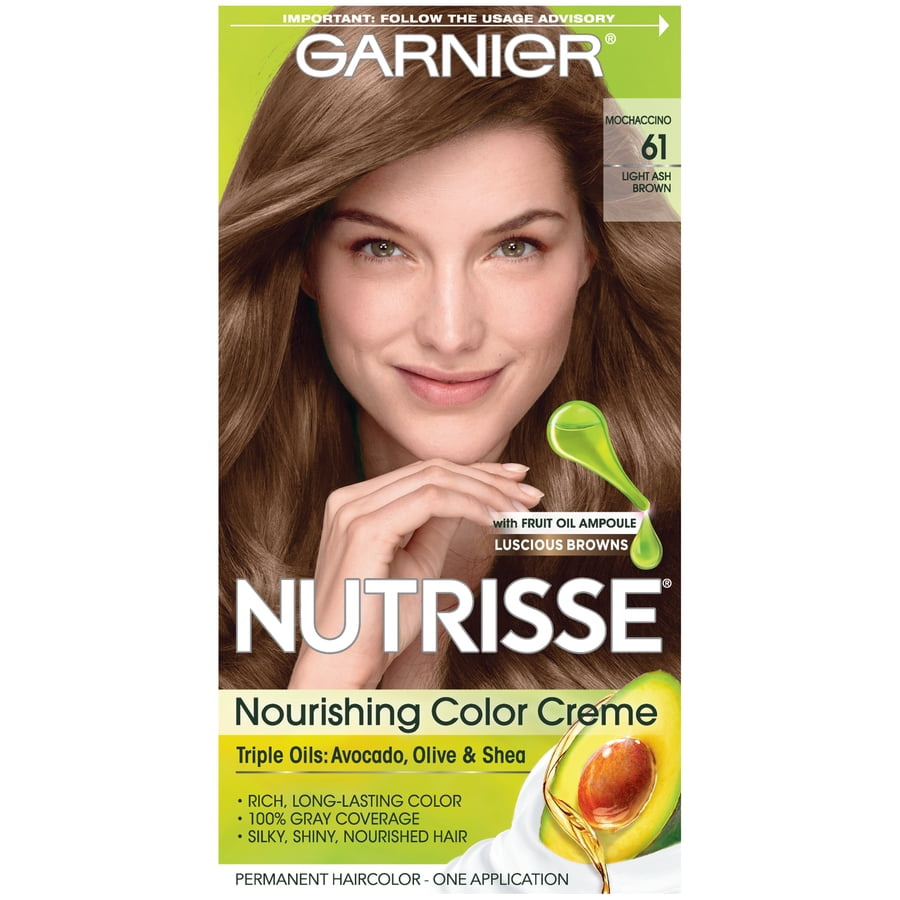 Garnier Nutrisse Nourishing Hair Color Creme, 61 Light Ash Brown  (Mochaccino), 1 Kit 