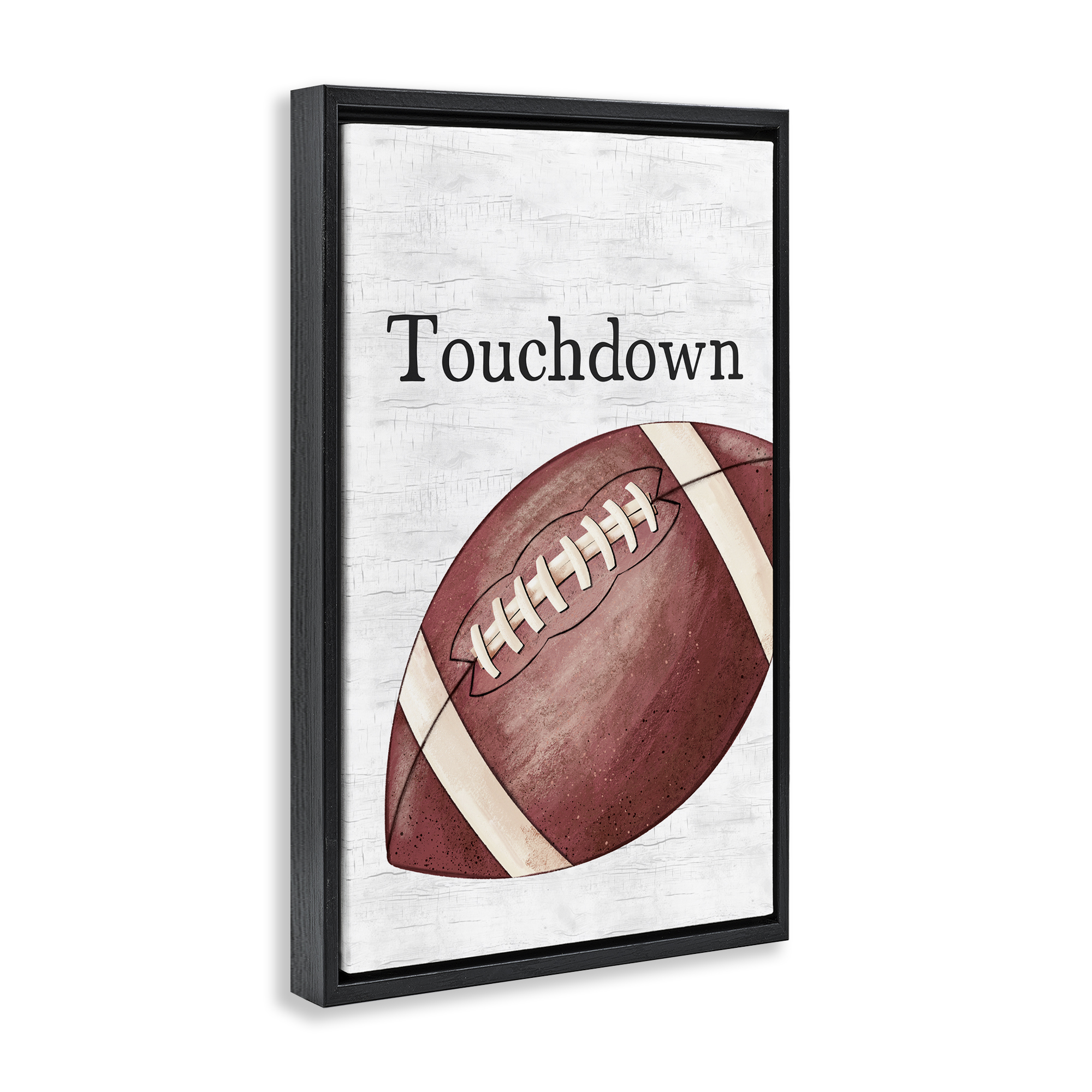 Stupell Industries Touchdown with Football Sports Painting Black Floater Framed Canvas Art Print Wall Art, 21 x 31