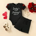 thumbnail image 2 of Baby Girl Outfits Girls Short Sleeve Letter Prints Romper Bodysuit Ribbed Shorts Outfits Toddler Girl Clothes Black 6 Months-9 Months, 2 of 6