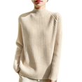 thumbnail image 3 of JIAYUE Sweaters for Women Semi High Neck Raglan Sleeve Ribbed Knit Pullover Solid Color Slim Fit For Ladies Fashion Winter Wear, 3 of 3