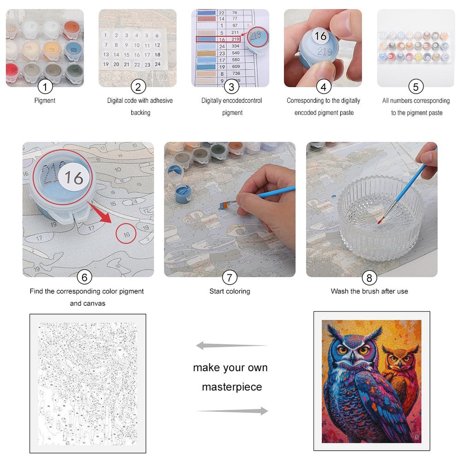 Paint By Numbers Kit for Adults Beginner - DIY Colorful Owl Duo Art Fantasy Canvas Painting Kits for Adults, Frameless Paint By Number for Adults for Home Wall Decor 16x20 Inch