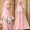 Pink, variant on Herrnalise Girls Long Sleeve Solid Color Round Neck Dress Lace Turban Two Piece Muslim Children's Clothing