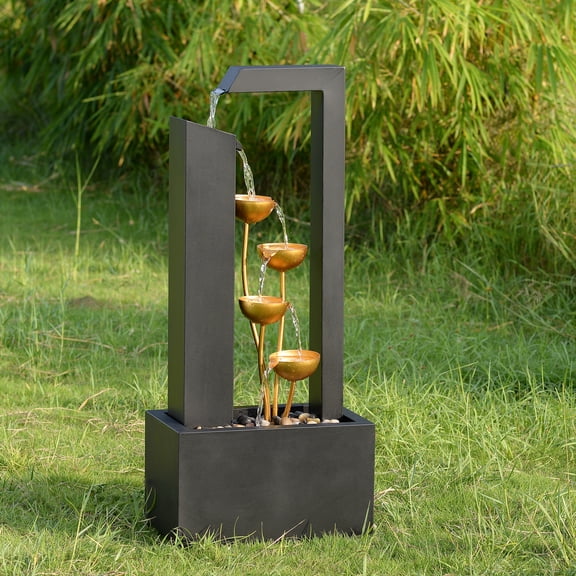 Hi-Line Gifts Cascading Metal Cups Outdoor Garden Water Fountain - 38.25"
