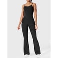 thumbnail image 2 of Caoirhny Women Solid Color Jumpsuits Spaghetti Strap Sleeveless Bodycon Rompers Flare Pants Cross Backless Unitard Playsuits, 2 of 7