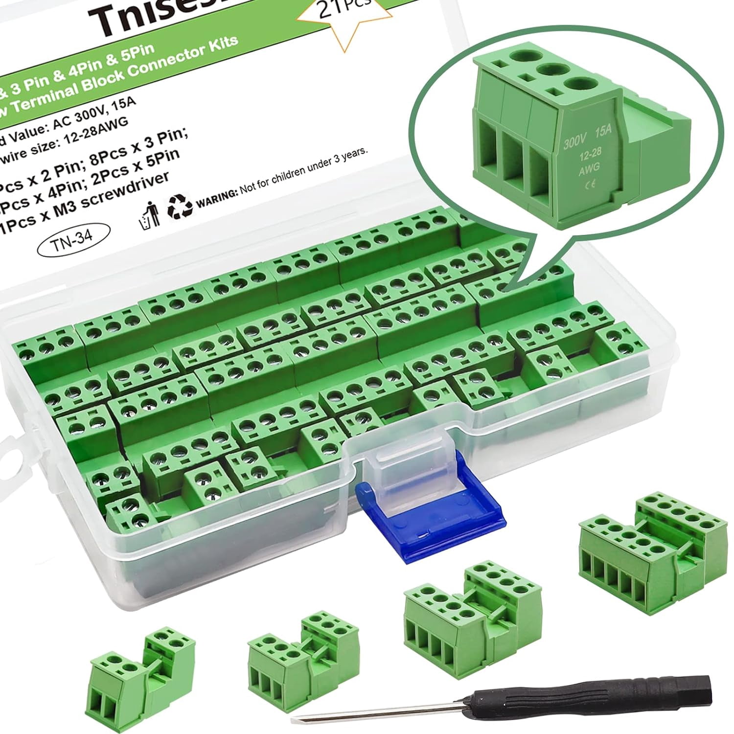21 screw terminal block connector kit 5.08 spacing pluggable (2345)30015 suitable for 28-12 cable