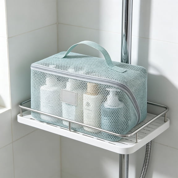 MMJ Mesh Travel Toiletry Bag Large Capacity with Handle Portable Cosmetic Organizer for Home Gym 9.8x4.7x4.3in