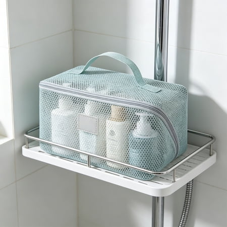 Mesh Travel Toiletry Bag Large Capacity Cosmetic Organizer Pouch - Lightweight Portable Storage with Handle for Home Bathroom Gym & Weekend Trip