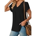 thumbnail image 3 of SHIBEVER Blouse Dressy Casual V Neck Petal Sleeve Summer Shirts for Women Casual Loose Tee Fashion Work Shirt Chiffon Tops Solid Color Black Size L, 3 of 7