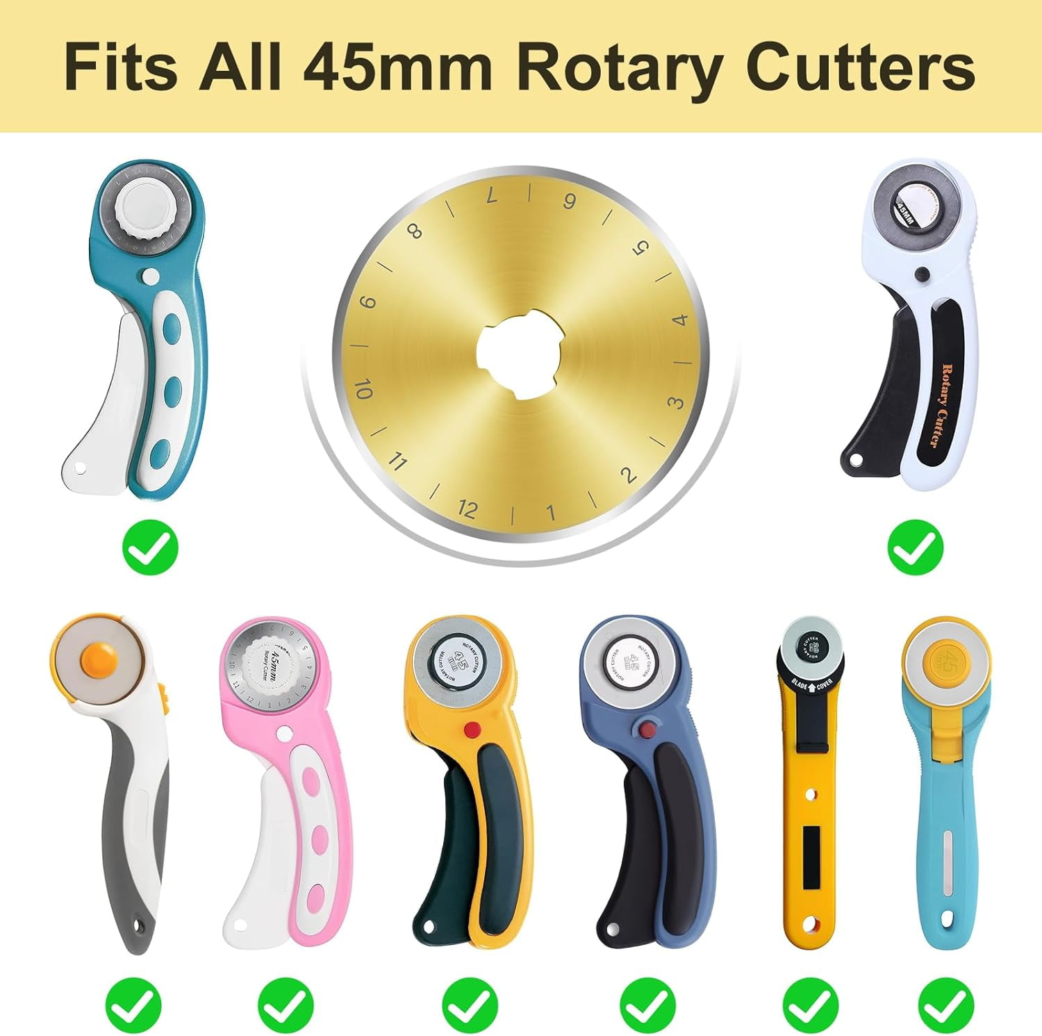 Titanium Coated 15 Packs 45mm Rotary Cutter Blades 45mm Quilting supplies Rotary Cutter Blades for fabric by, compatible with OLFA,Fiskars,Mr.Pen,DAFA,Truecut etc. Sharp and Durable
