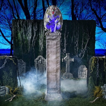 Seasonal Visions 8 ft Oversized Gargoyle Pillar Animated Prop - Gray
