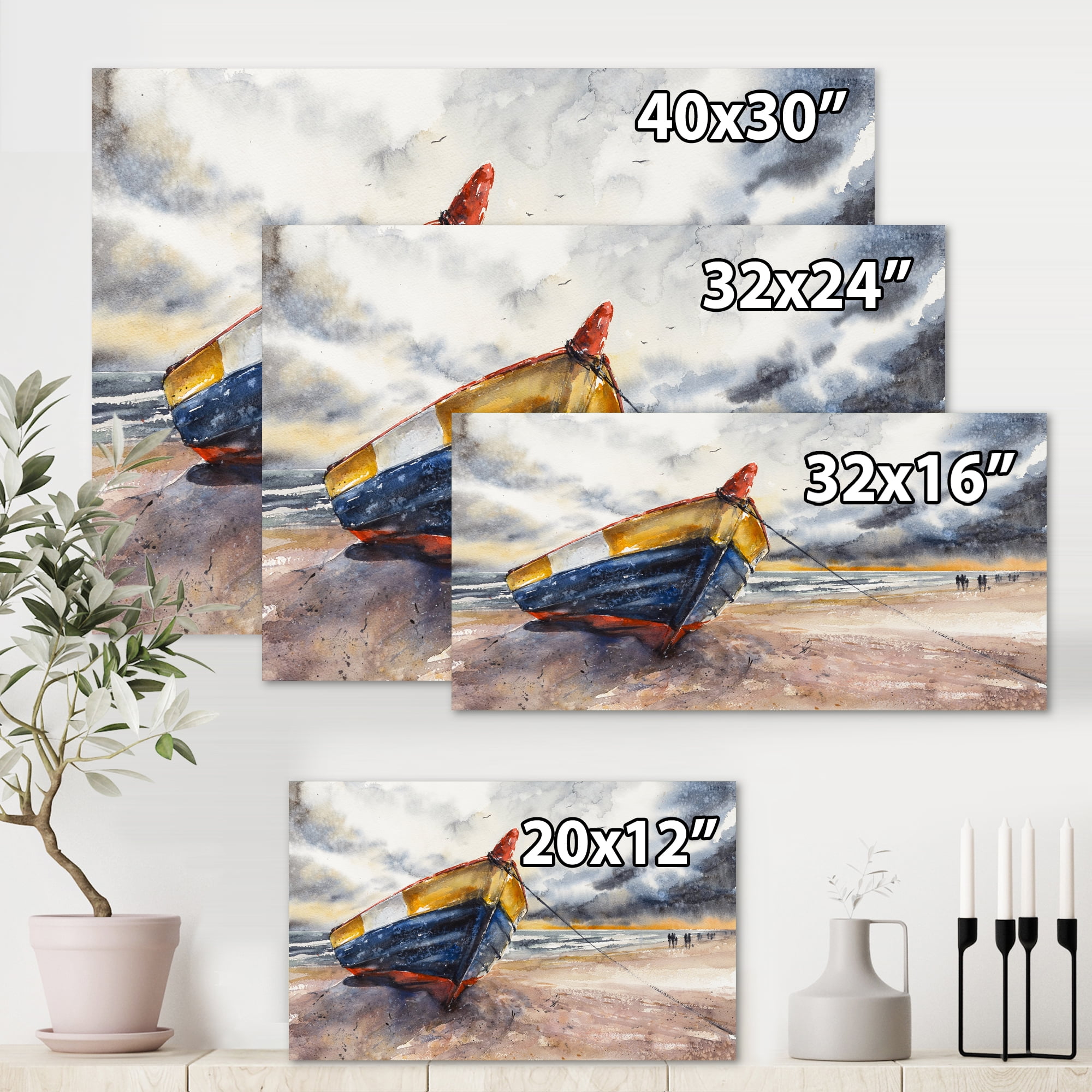 Designart ' Wooden Boat On The Baltic Shores At Evening Glow ' Nautical & Coastal Canvas Wall Art Print