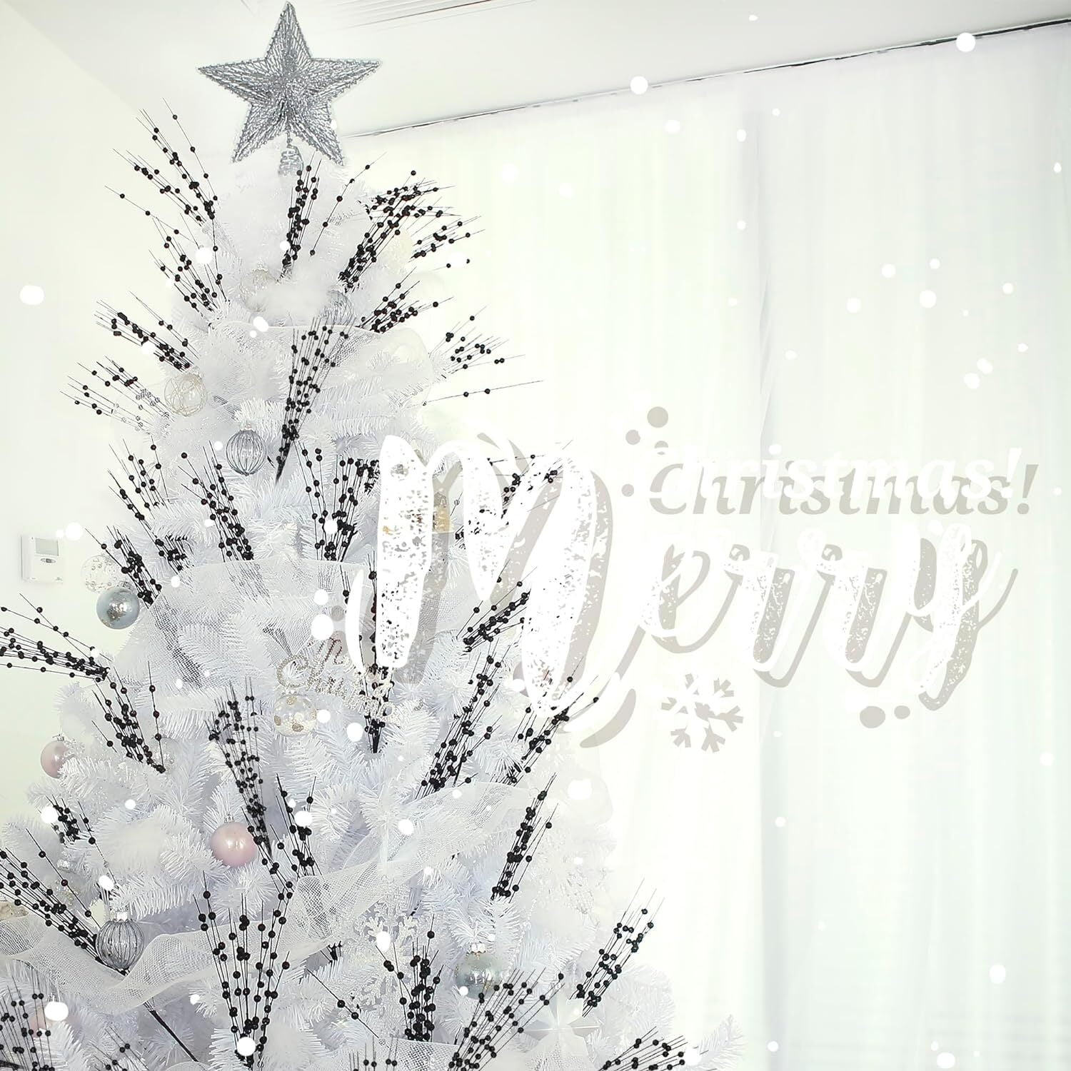10 Pack Christmas Tree Berry Stem (Black), Decorative Bead Sticks, Glittery Twigs, Picks, Branches for Christmas Tree, Small Vase, Holiday, Wedding, Party (17 Inches, Black)